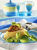 Potatoes stuffed with mince and basil