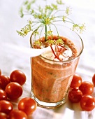 Spicy tomato & herb drink with dill, chili, blobs of yoghurt