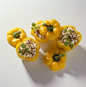 Yellow peppers stuffed with cooked rice and parsley