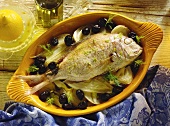 Gilthead bream with fennel and black olives