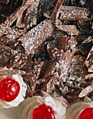 Black Forest cherry cake (detail): chocolate curls, cherries (1