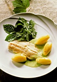 Brook trout fillet on wild herb whip with potatoes