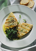 Grilled swordfish cutlets with rosemary and sage