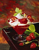 Quark mousse with strawberry puree and fresh strawberries