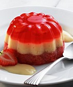 Dessert Mold with Vanilla Pudding and Strawberry Gelatin