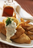 Fish and Chips with Tartar Sauce and Lemon