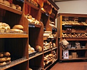 Various baked goods on shelves in Australian bakery