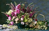 Bouquet of roses, medicinal and culinary herbs