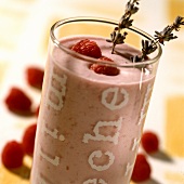 Berry shake with fresh raspberries & sprig of lavender
