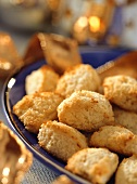 Coconut macaroons on a blue plate