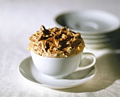 Chocolate and nut mousse in a coffee cup