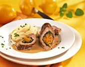 Veal steak rolls in lemon sauce with mashed potato
