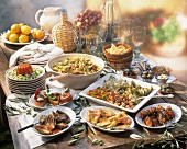 Italian party buffet on a rustic wooden table