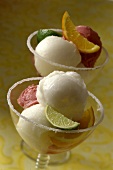 Tequila sunrise sorbet with lime and orange segments