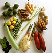 Asian vegetables, spices and kafir limes