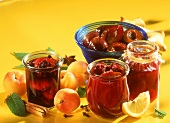 Apricot compote with elderberries; plum compote with ginger