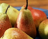 Fresh pears with drops of water
