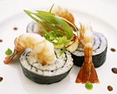Maki sushi with shrimp tails