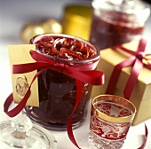 Pickled red wine onions in jar as a gift