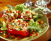 Stuffed peppers with colourful tuna salad