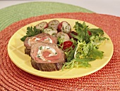 Beef roulade with salmon & cream cheese filling & potatoes