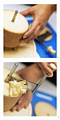 Placing Tête de moine cheese on girolle & scraping off ruffles