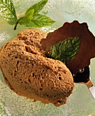 Chocolate mousse with chocolate mint leaves