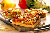 Polenta pizza with peppers and broccoli