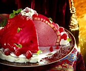 Neuschwanstein dome cake with raspberries and cream