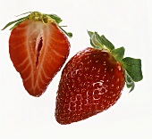 Whole and half strawberries