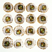 Maki sushi with vegetable filling, arranged in a square