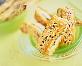 Gorgonzola sticks with sesame and grains