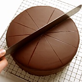 Dividing a chocolate cake into pieces