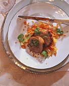 Stuffed goose breast with red lentils