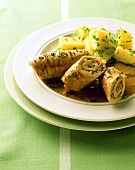 Turkey roulades with mushroom sauce and parsley potatoes
