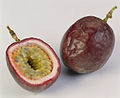 Whole and half passion fruit