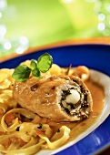 Veal escalope roulades with mozzarella and ribbon pasta