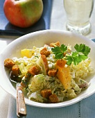 Celery & Chinese cabbage salad with orange, apple & croutons