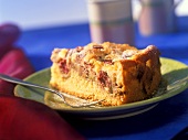 Piece of rhubarb cake with sour cream topping