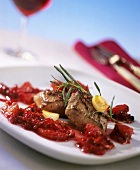 Lamb fillet with cranberry and orange preserve and rosemary