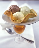 Chocolate, amaretti & pistachio ice cream in pistachio wafer