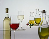 White wine, red wine and olive oil