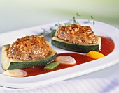 Stuffed courgettes with lamb in pepper sauce