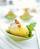 Boiled potato with herb and tomato dip