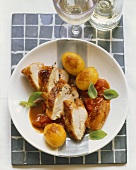 Chicken breast in balsamic sauce with roast potatoes