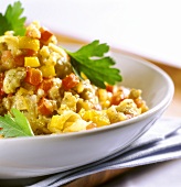 Mashed aubergine with peppers and parsley