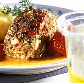 Greek meatloaf with peppers and mashed potato