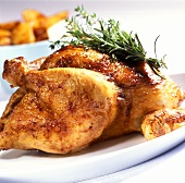 Roast chicken with bunch of rosemary