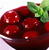 Cherry compote with fresh mint
