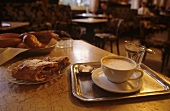 Apple strudel, coffee melange & water in Vienna coffee house